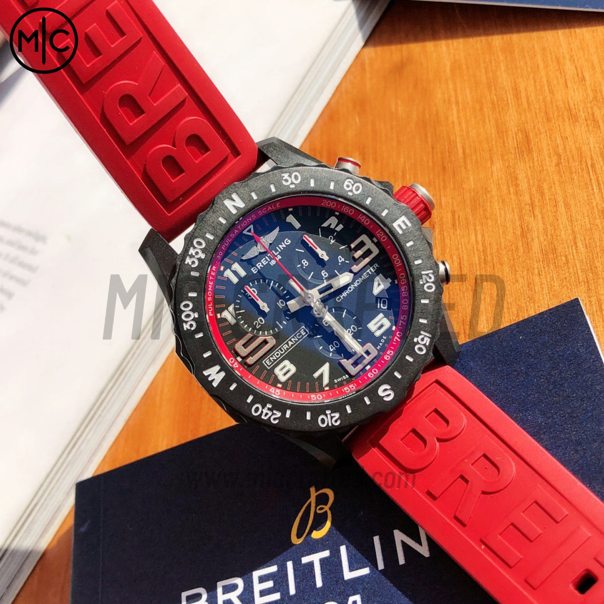 Professional Chronograph PVD Black Dial On Red Rubber Strap Swiss Quartz – Premium Edition