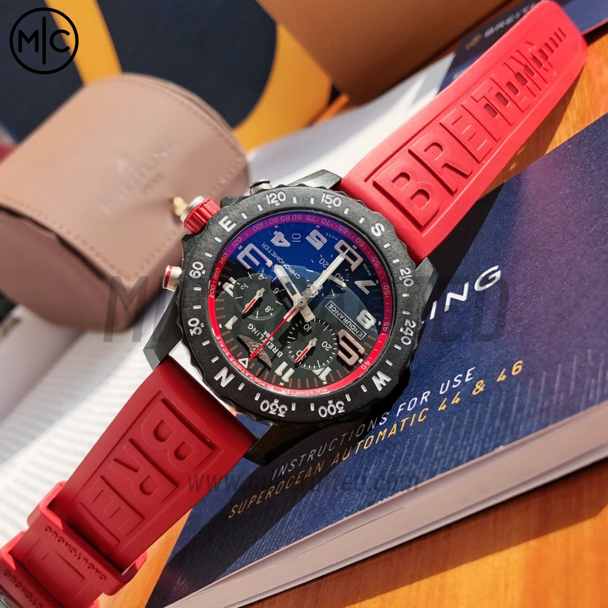 Professional Chronograph PVD Black Dial On Red Rubber Strap Swiss Quartz – Premium Edition