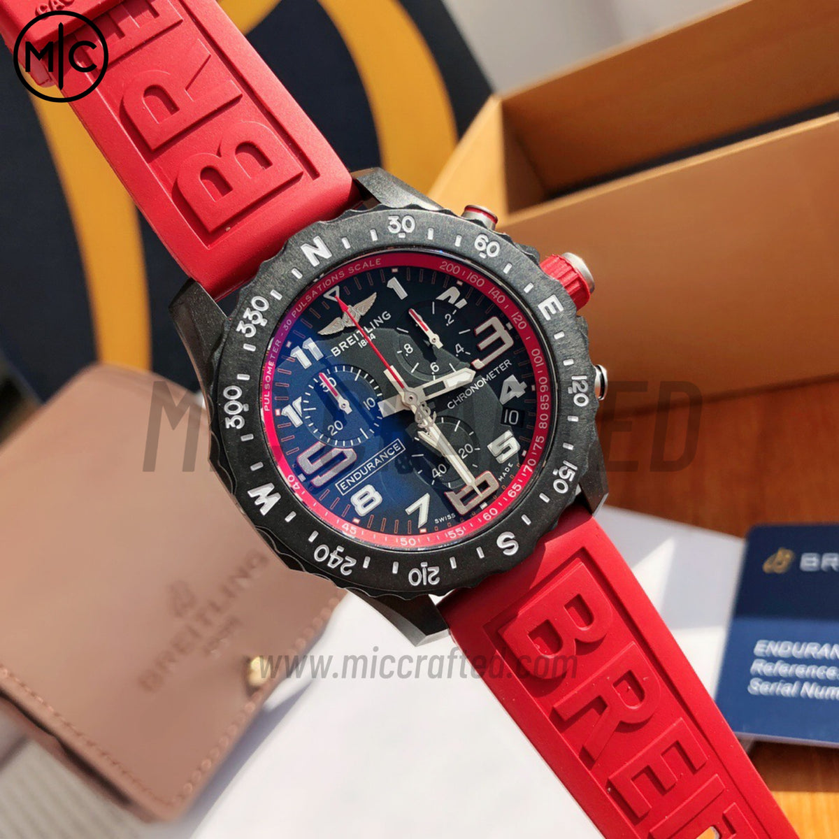Professional Chronograph PVD Black Dial On Red Rubber Strap Swiss Quartz – Premium Edition