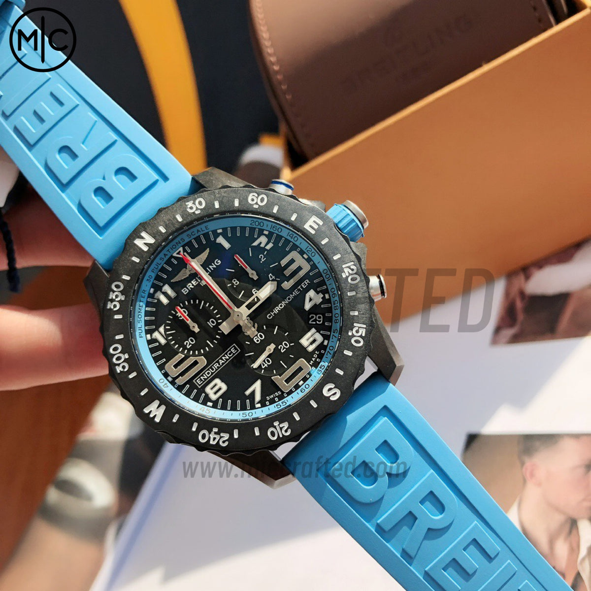Professional Chronograph PVD 黑色錶面搭配藍色橡膠錶帶 瑞士石英機芯 - 尊貴版