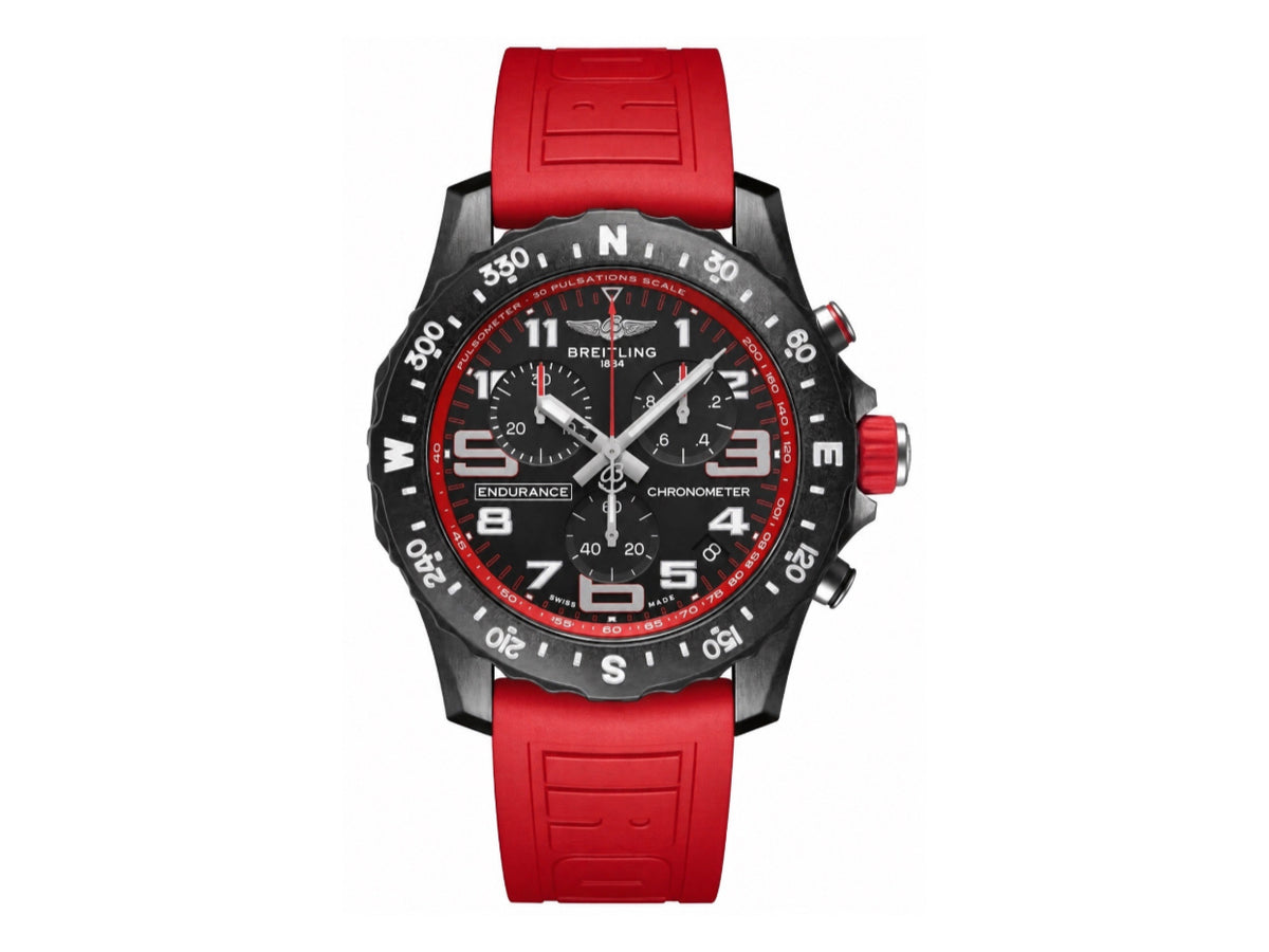 Professional Chronograph PVD Black Dial On Red Rubber Strap Swiss Quartz – Premium Edition