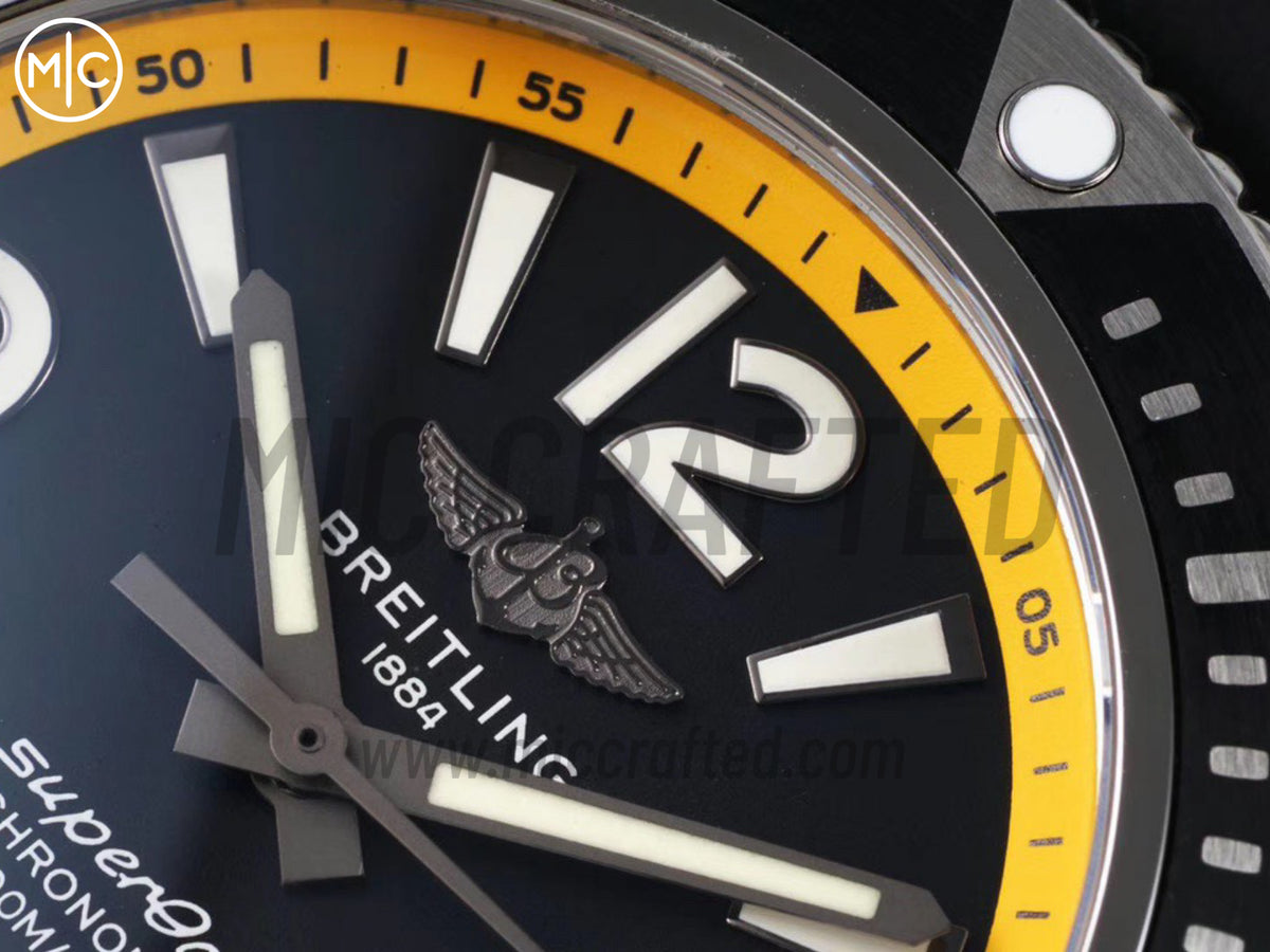 Superocean Automatic 44mm 不鏽鋼黑黃雙色錶面、黑色錶圈搭配黑色橡膠錶帶 - 尊貴版