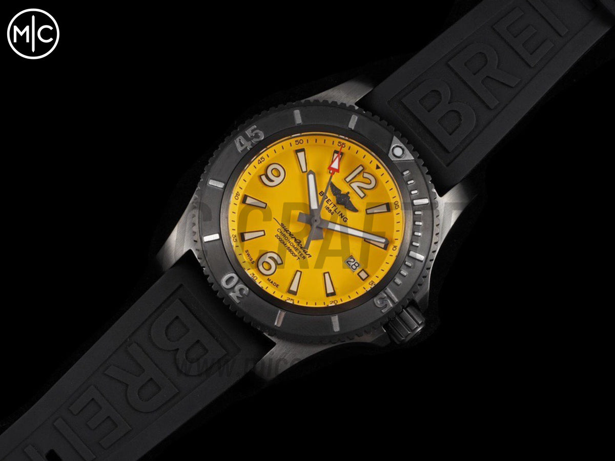 Superocean Automatic 46mm PVD Yellow Dial Black Bezel on Black Rubber Strap – Premium Edition