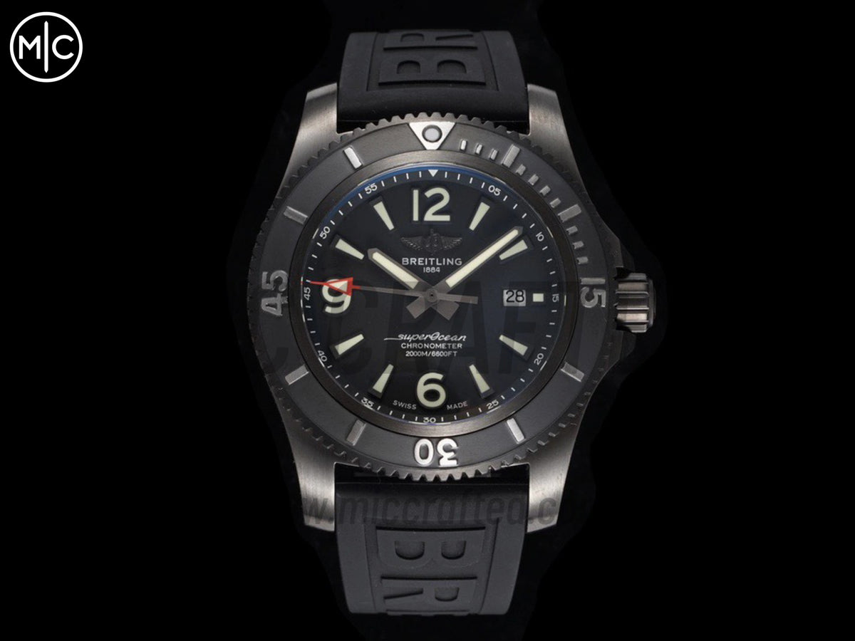 Superocean Automatic 46mm PVD 黑色錶面、黑色錶圈搭配黑色橡膠錶帶 - 尊貴版
