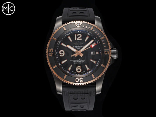 Superocean Automatic 46mm PVD Black Dial RG Bezel on Black Rubber Strap – Premium Edition