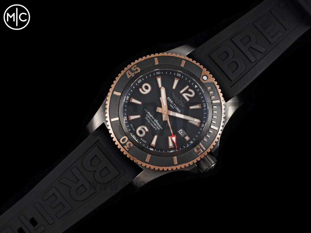 Superocean Automatic 46mm PVD 黑色錶面、玫瑰金錶圈搭配黑色橡膠錶帶 - 尊貴版