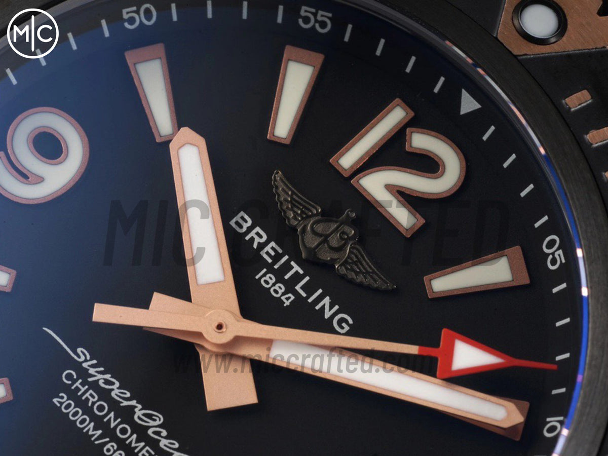 Superocean Automatic 46mm PVD 黑色錶面、玫瑰金錶圈搭配黑色橡膠錶帶 - 尊貴版
