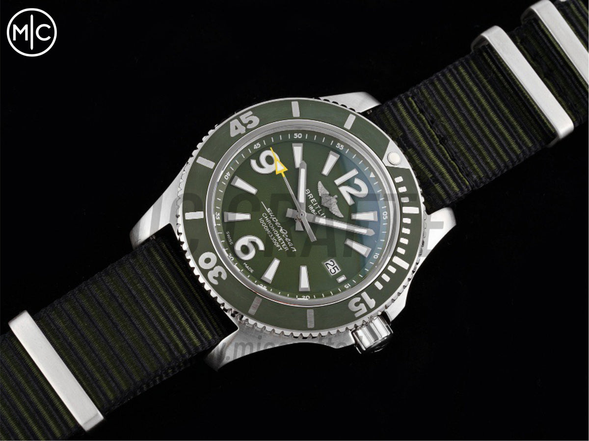 Superocean 海洋文化系列自動腕錶 44mm 不鏽鋼綠色錶盤綠色錶圈，配綠色尼龍錶帶 - 高級版