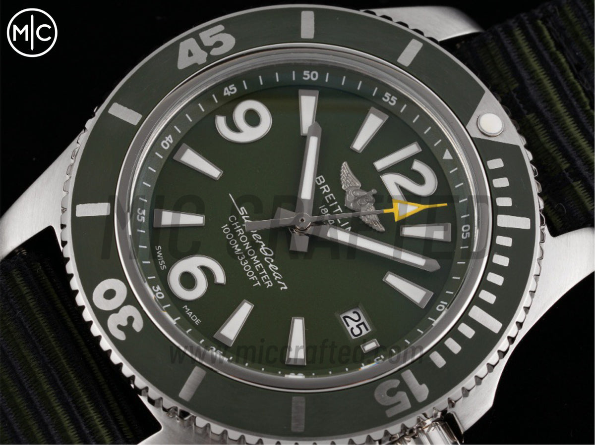 Superocean 海洋文化系列自動腕錶 44mm 不鏽鋼綠色錶盤綠色錶圈，配綠色尼龍錶帶 - 高級版
