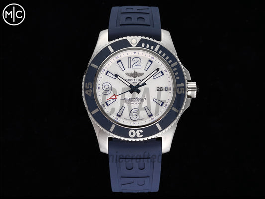 Superocean Automatic 44mm SS White Dial Blue Bezel on Blue Rubber Strap – Premium Edition