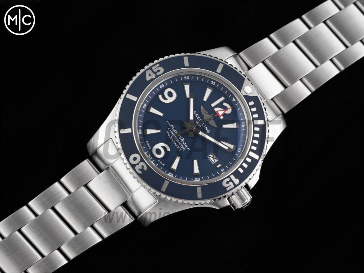 Superocean 海洋文化系列自動腕錶 44mm 不鏽鋼藍色錶盤藍色錶圈，配不鏽鋼鍊帶 - 高級版