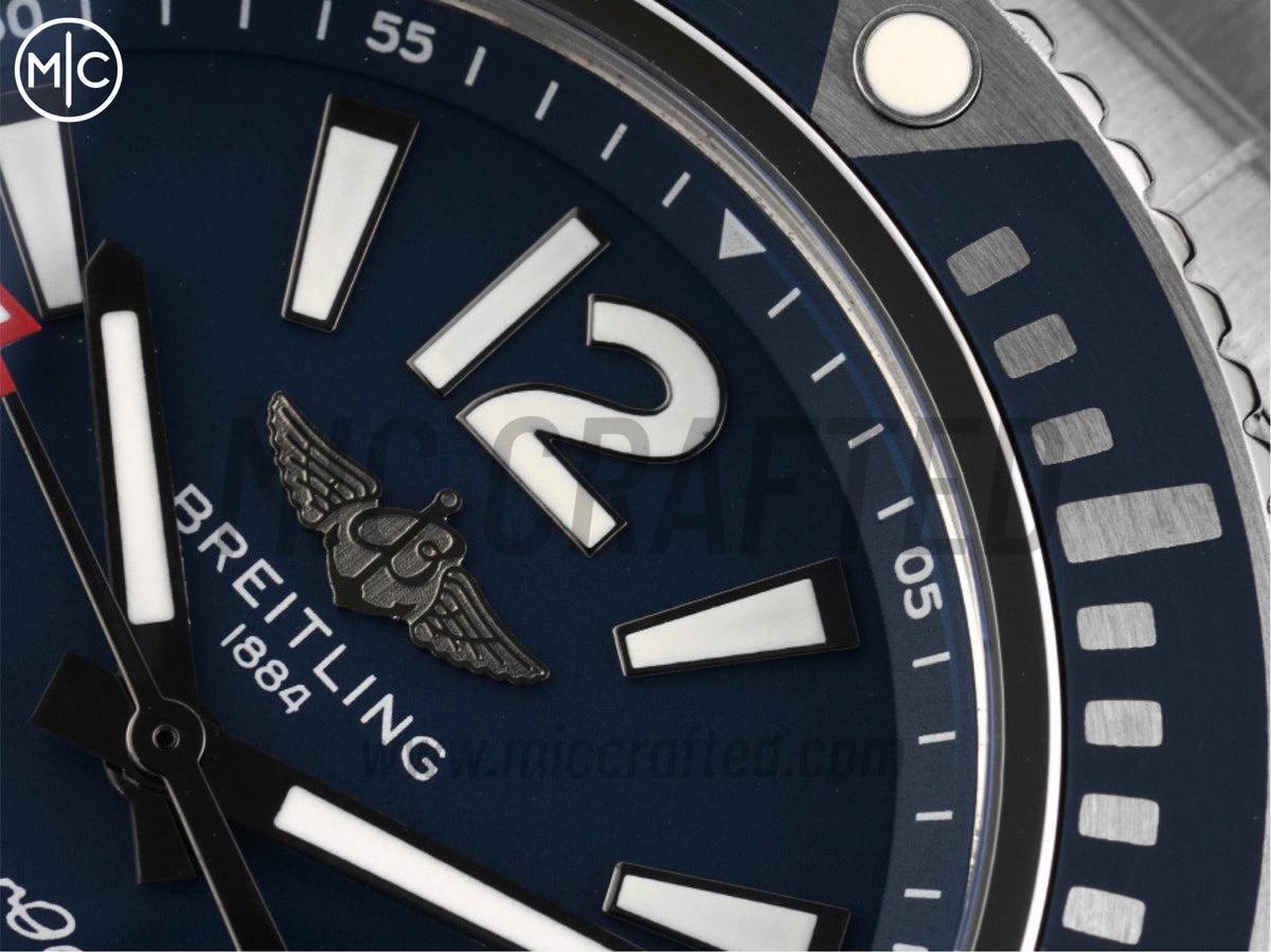 Superocean 海洋文化系列自動腕錶 44mm 不鏽鋼藍色錶盤藍色錶圈，配不鏽鋼鍊帶 - 高級版