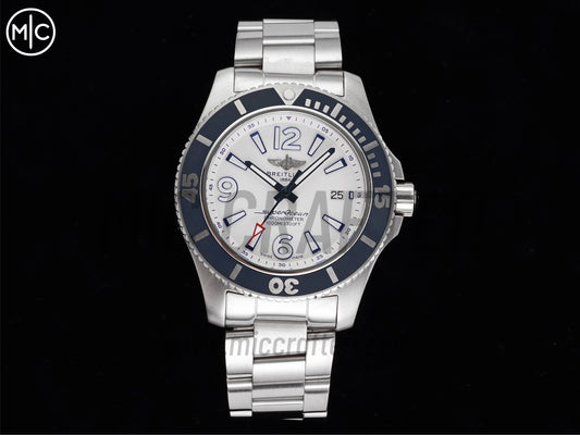 Superocean Automatic 44mm SS White Dial Blue Bezel on SS Bracelet – Premium Edition