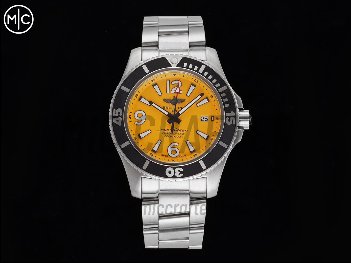Superocean Automatic 44mm 不鏽鋼黃色錶面、黑色錶圈搭配不鏽鋼錶鏈 - 尊貴版