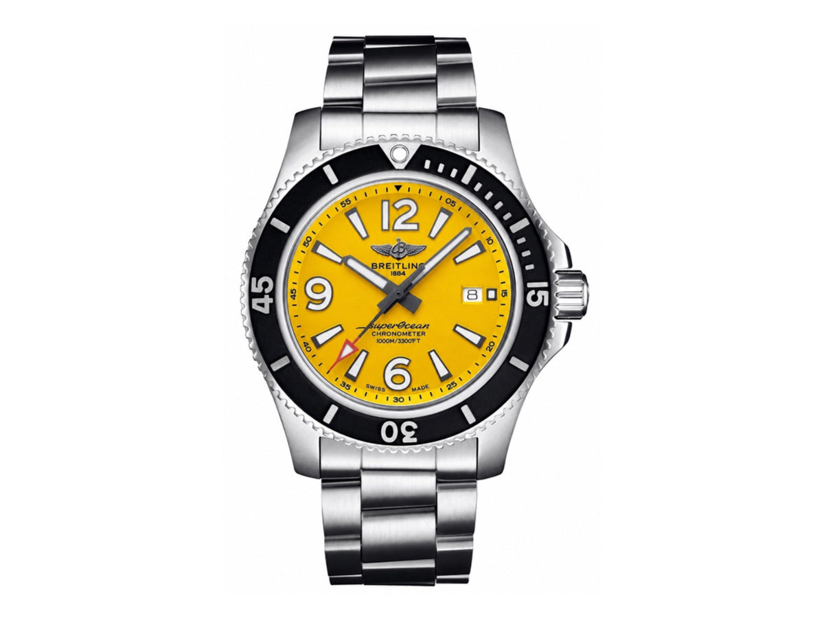Superocean Automatic 44mm 不鏽鋼黃色錶面、黑色錶圈搭配不鏽鋼錶鏈 - 尊貴版