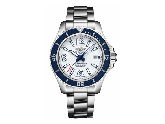 Superocean Automatic 44mm SS White Dial Blue Bezel on SS Bracelet – Premium Edition