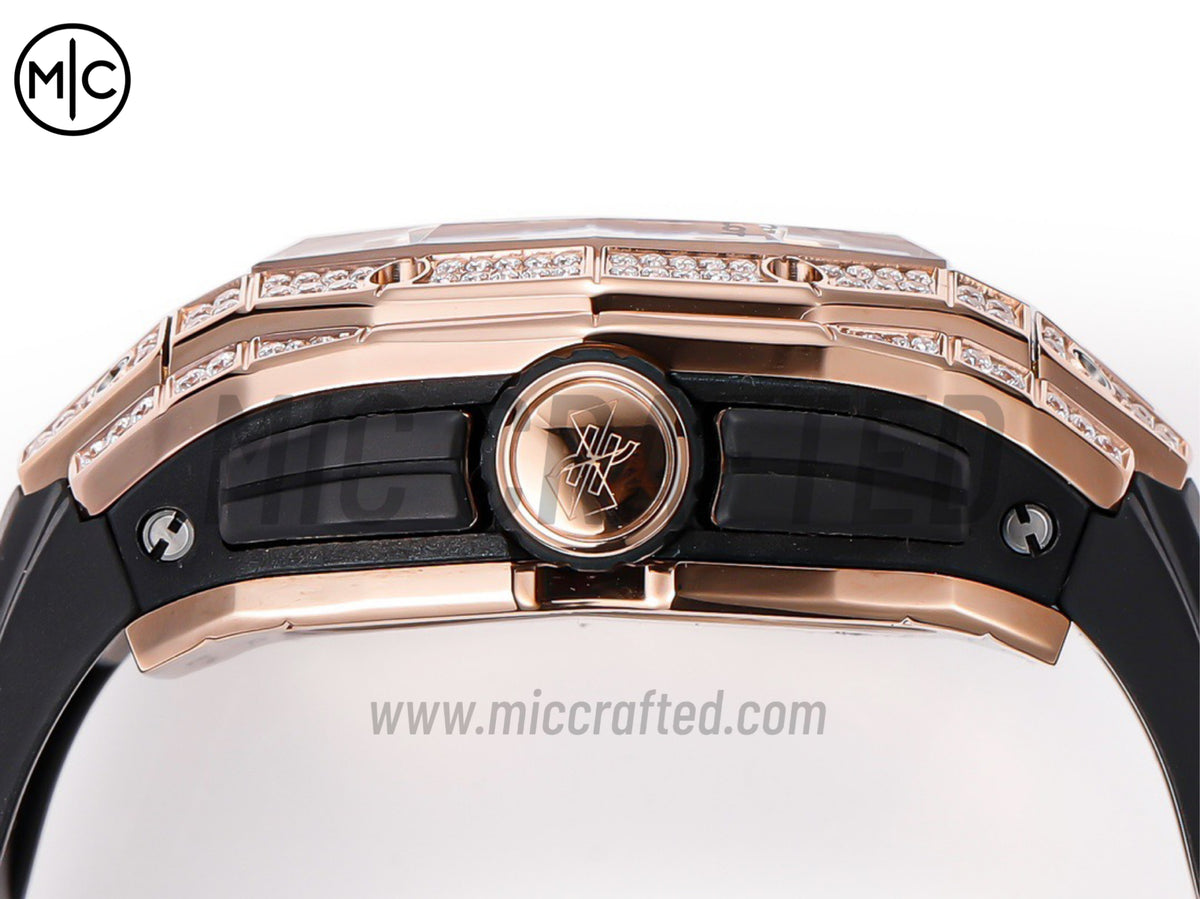 Spirit of Big Bang Sang Bleu 42mm 玫瑰金全鑽鏤空錶盤，配黑色橡膠錶帶 - 高級版
