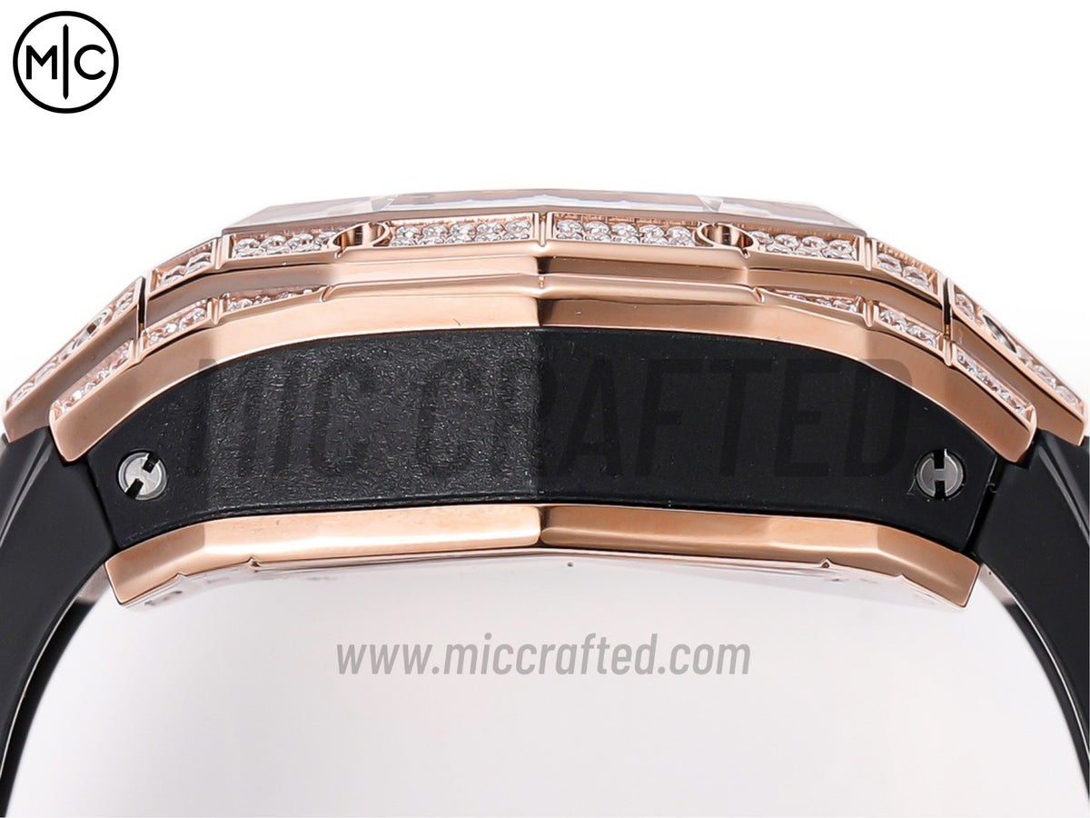 Spirit of Big Bang Sang Bleu 42mm 玫瑰金全鑽鏤空錶盤，配黑色橡膠錶帶 - 高級版