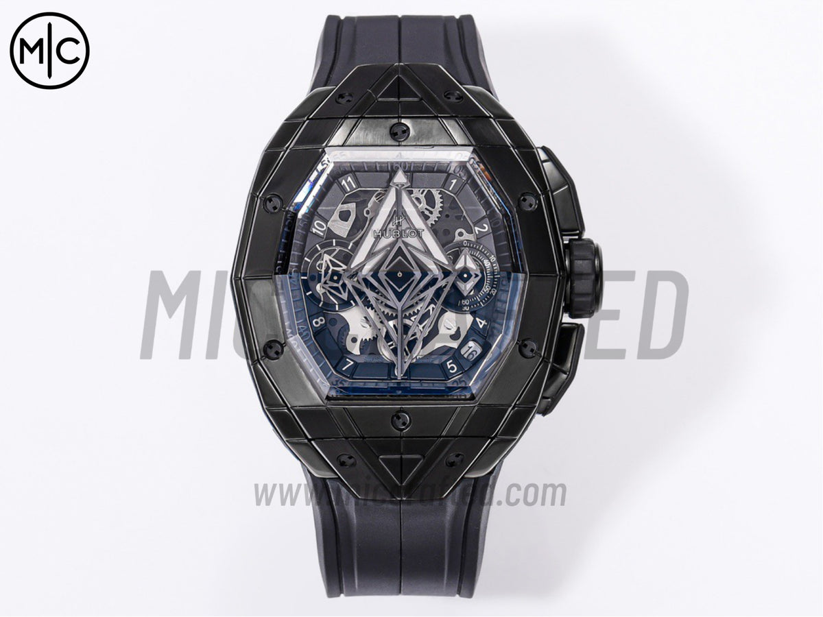 Spirit of Big Bang Sang Bleu 42mm PVD 鏤空錶盤，配黑色橡膠錶帶 - 高級版
