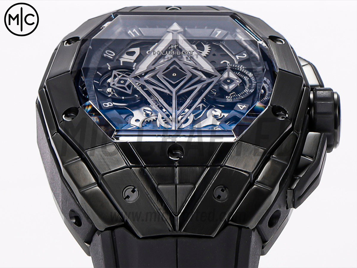 Spirit of Big Bang Sang Bleu 42mm PVD 鏤空錶盤，配黑色橡膠錶帶 - 高級版