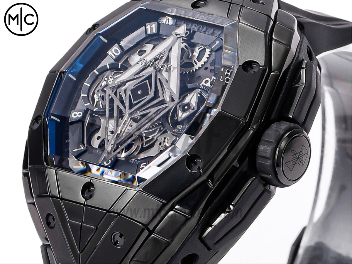 Spirit of Big Bang Sang Bleu 42mm PVD 鏤空錶盤，配黑色橡膠錶帶 - 高級版