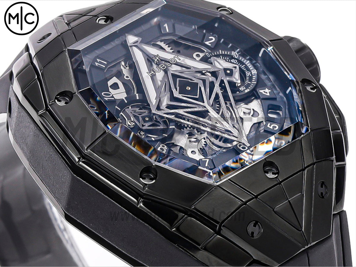 Spirit of Big Bang Sang Bleu 42mm PVD 鏤空錶盤，配黑色橡膠錶帶 - 高級版