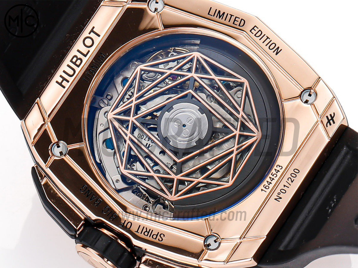Spirit of Big Bang Sang Bleu 42mm 玫瑰金鏤空錶盤，配黑色橡膠錶帶 - 高級版