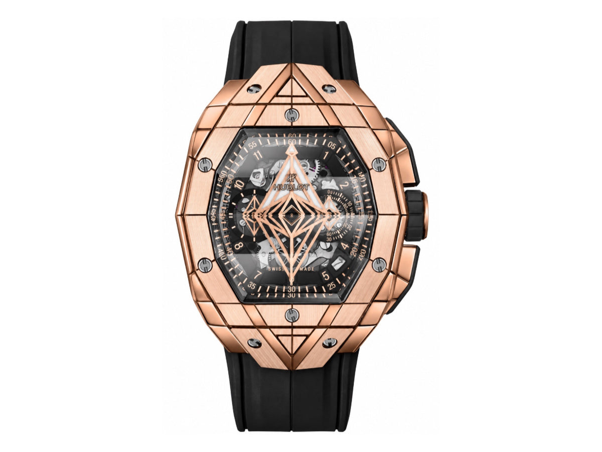 Spirit of Big Bang Sang Bleu 42mm 玫瑰金鏤空錶盤，配黑色橡膠錶帶 - 高級版