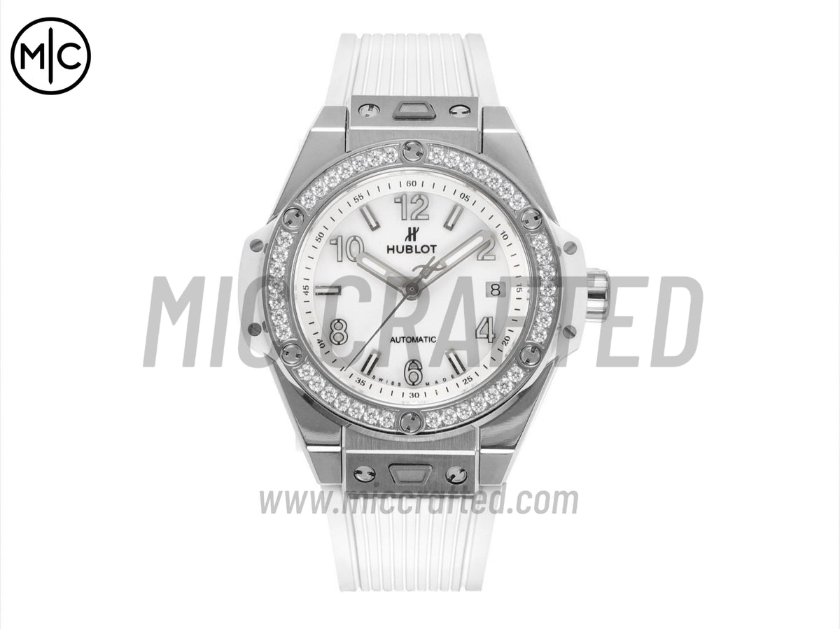Big Bang 女士腕錶 39mm 不鏽鋼白色錶盤，配白色橡膠錶帶 - 高級版