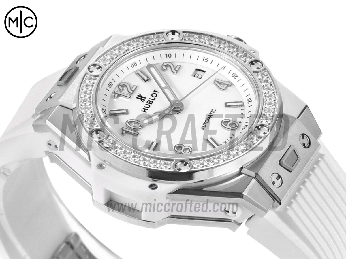 Big Bang 女士腕錶 39mm 不鏽鋼白色錶盤，配白色橡膠錶帶 - 高級版
