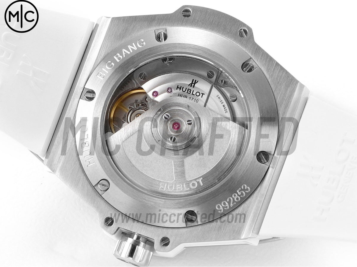 Big Bang 女士腕錶 39mm 不鏽鋼白色錶盤，配白色橡膠錶帶 - 高級版