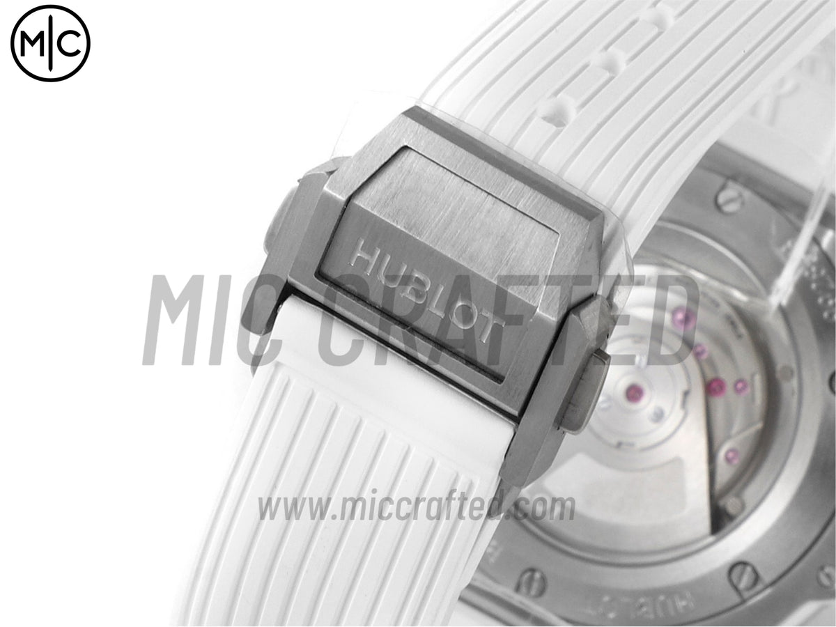Big Bang 女士腕錶 39mm 不鏽鋼白色錶盤，配白色橡膠錶帶 - 高級版