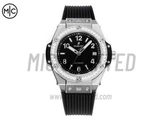 Big Bang Ladies 39mm SS Black Dial on Black Rubber Strap – Premium Edition