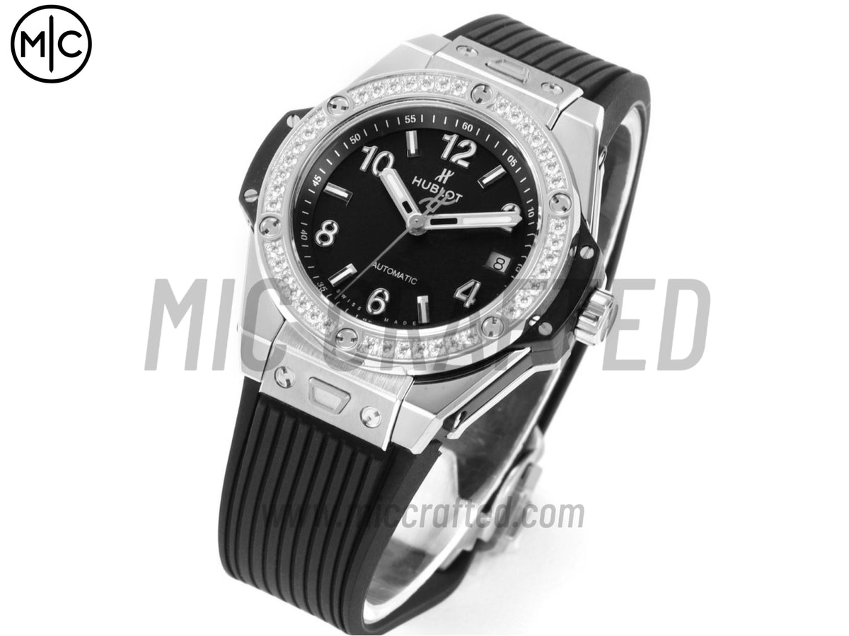 Big Bang Ladies 39mm SS Black Dial on Black Rubber Strap – Premium Edition