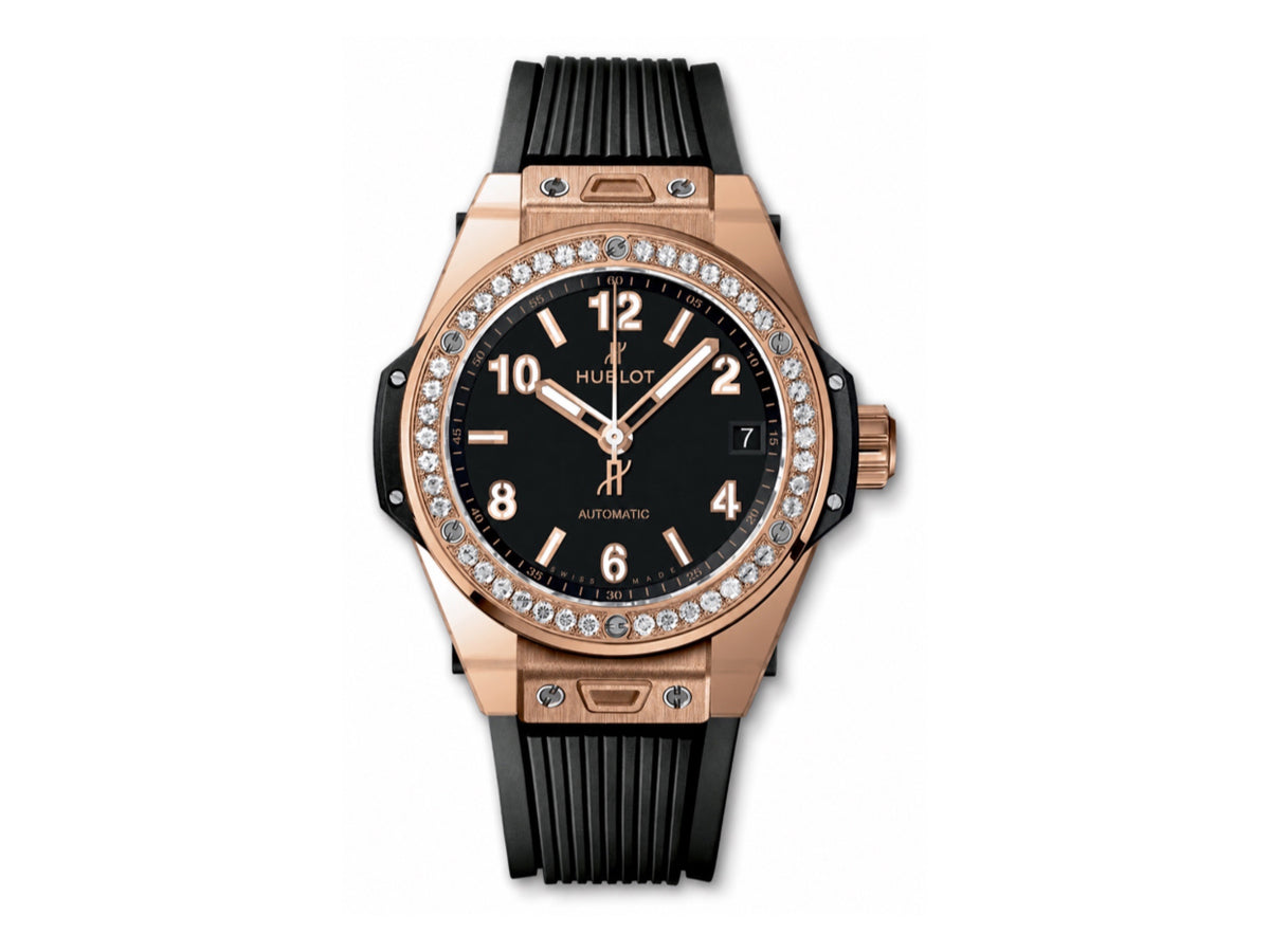 Big Bang 女士腕錶 39mm 玫瑰金黑色錶盤，配黑色橡膠錶帶 - 高級版