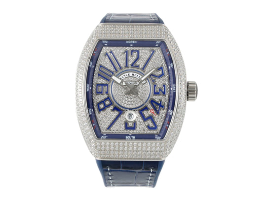 Vanguard V45 SS Full Diamonds Dial on Black Leather Strap – Premium Edition