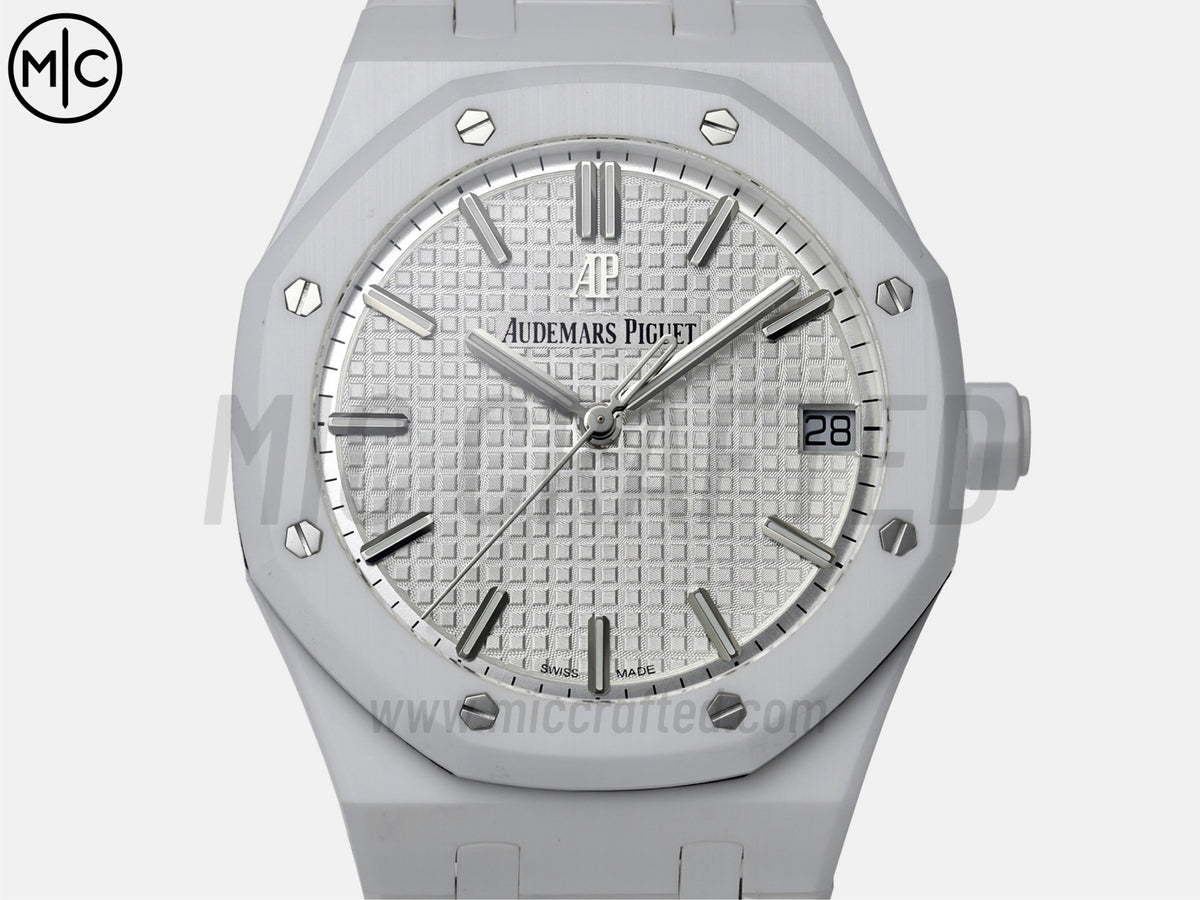 Royal Oak 41mm 15500 White Ceramic White Dial on White Ceramic Bracelet – Handcrafted Version