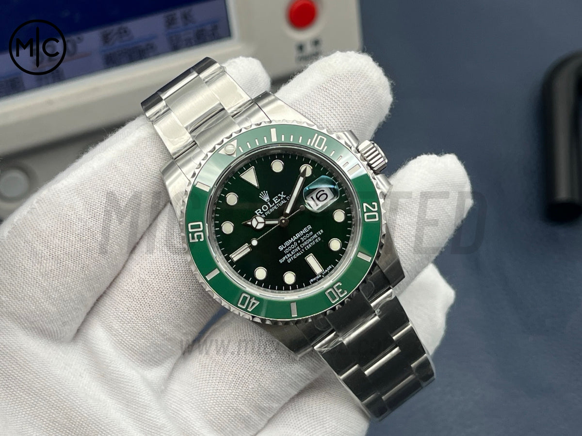Submariner 40mm 116610 LV Green Ceramic 904L Steel on SS Bracelet – Premium Edition