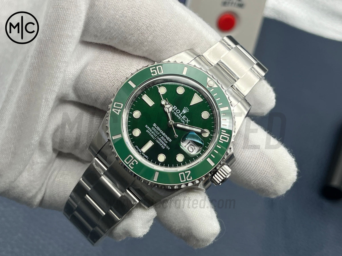 Submariner 40mm 116610 LV Green Ceramic 904L Steel on SS Bracelet – Premium Edition