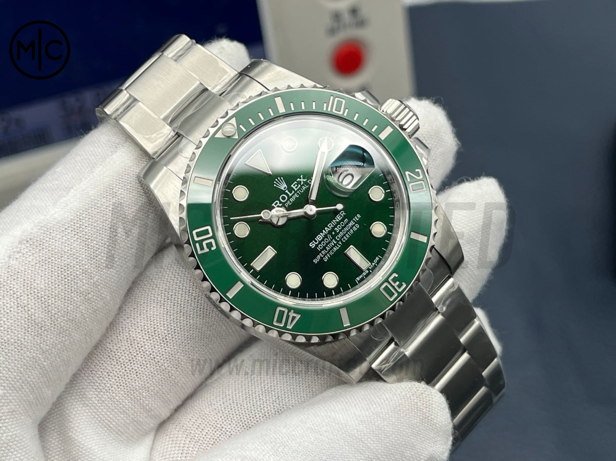 Submariner 40mm 116610 LV Green Ceramic 904L Steel on SS Bracelet – Premium Edition