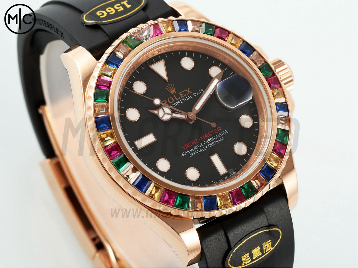 Yacht-Master 42mm 彩虹錶圈玫瑰金包覆 Oysterflex 錶帶 - 尊貴版