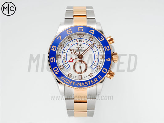 YachtMaster II 44mm 116681 SS/RG Blue Ceramic Bezel White Dial on SS/RG Bracelet – Premium Edition