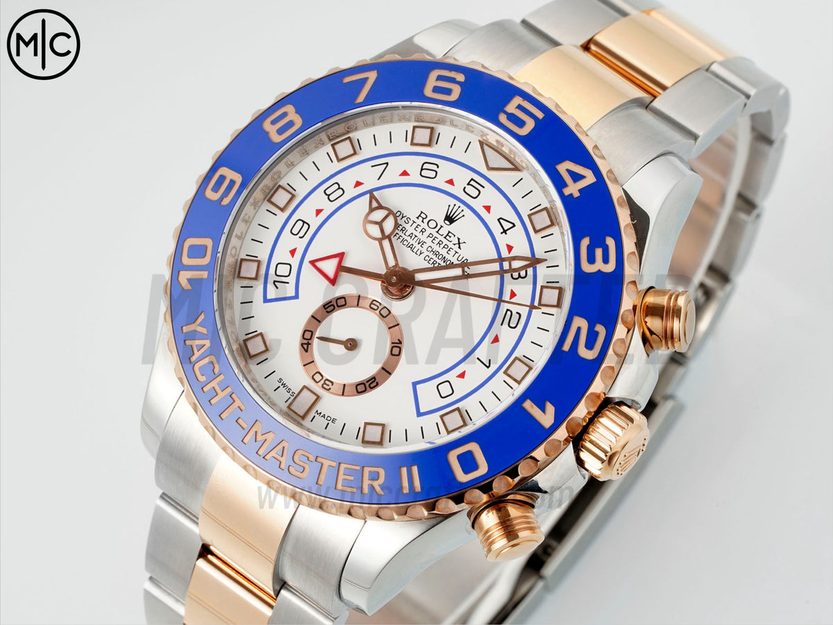 YachtMaster II 44mm 116681 不鏽鋼/玫瑰金藍色陶瓷錶圈白色錶盤搭配不鏽鋼/玫瑰金錶帶 - 尊貴版