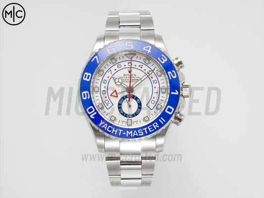 YachtMaster II 44mm 116680 SS Blue Ceramic Bezel White Dial on SS Bracelet – Premium Edition