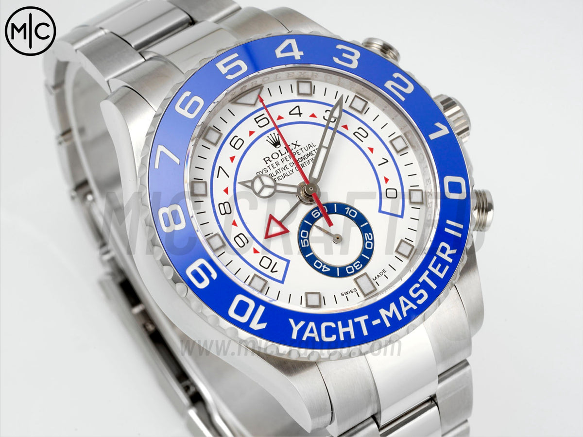 YachtMaster II 44mm 116680 不鏽鋼藍色陶瓷錶圈白色錶盤搭配不鏽鋼錶帶 - 尊貴版