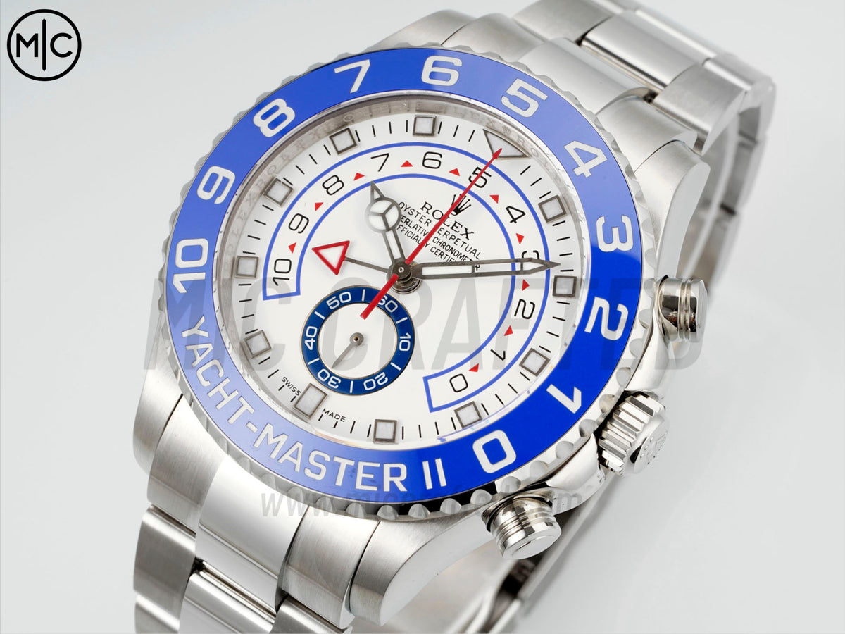 YachtMaster II 44mm 116680 不鏽鋼藍色陶瓷錶圈白色錶盤搭配不鏽鋼錶帶 - 尊貴版