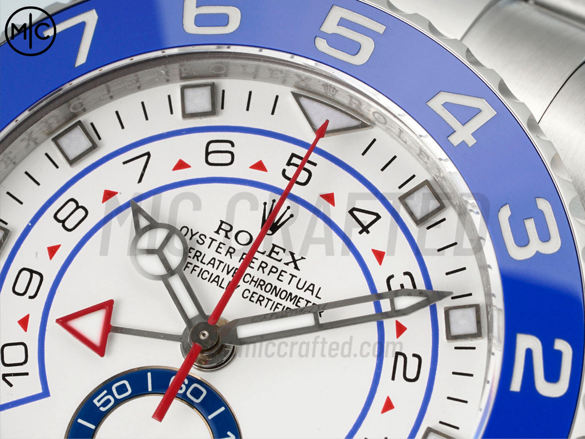YachtMaster II 44mm 116680 不鏽鋼藍色陶瓷錶圈白色錶盤搭配不鏽鋼錶帶 - 尊貴版