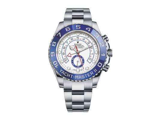 YachtMaster II 44mm 116680 SS Blue Ceramic Bezel White Dial on SS Bracelet – Premium Edition