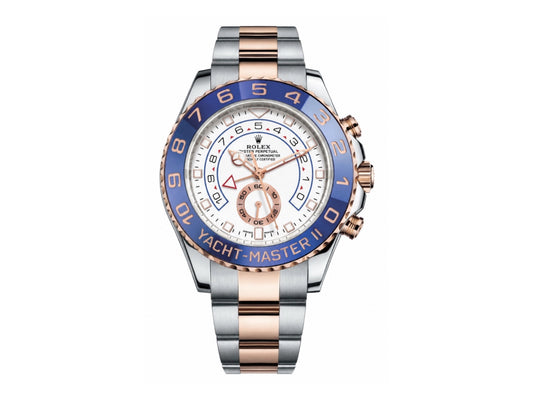 YachtMaster II 44mm 116681 SS/RG Blue Ceramic Bezel White Dial on SS/RG Bracelet – Premium Edition