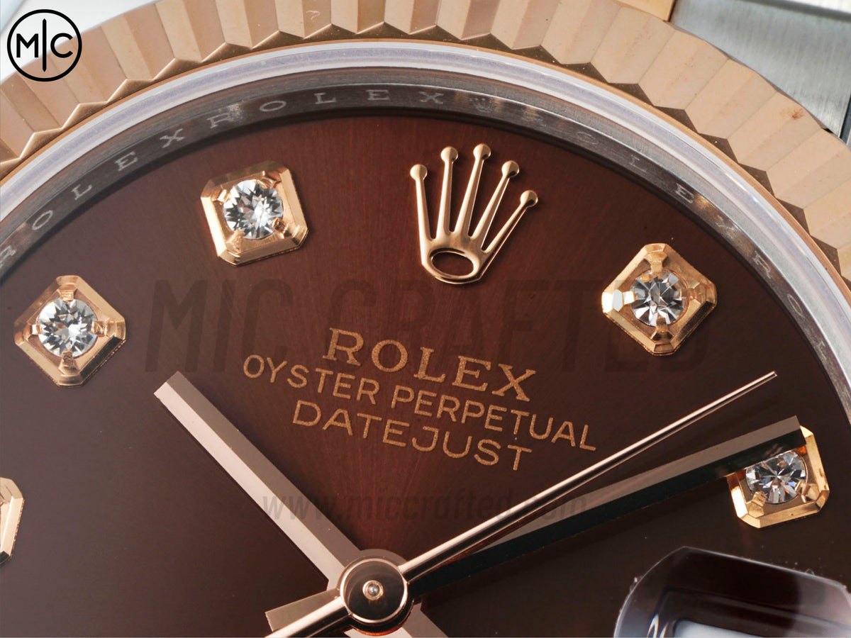 DateJust 31mm 女裝 278271 三角坑紋錶圈 不鏽鋼/玫瑰金棕色鑽石錶盤搭配 Jubilee 錶帶 - 尊貴版